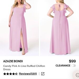 Azazie Pink Maxi Dress with Ruffle Sleeves